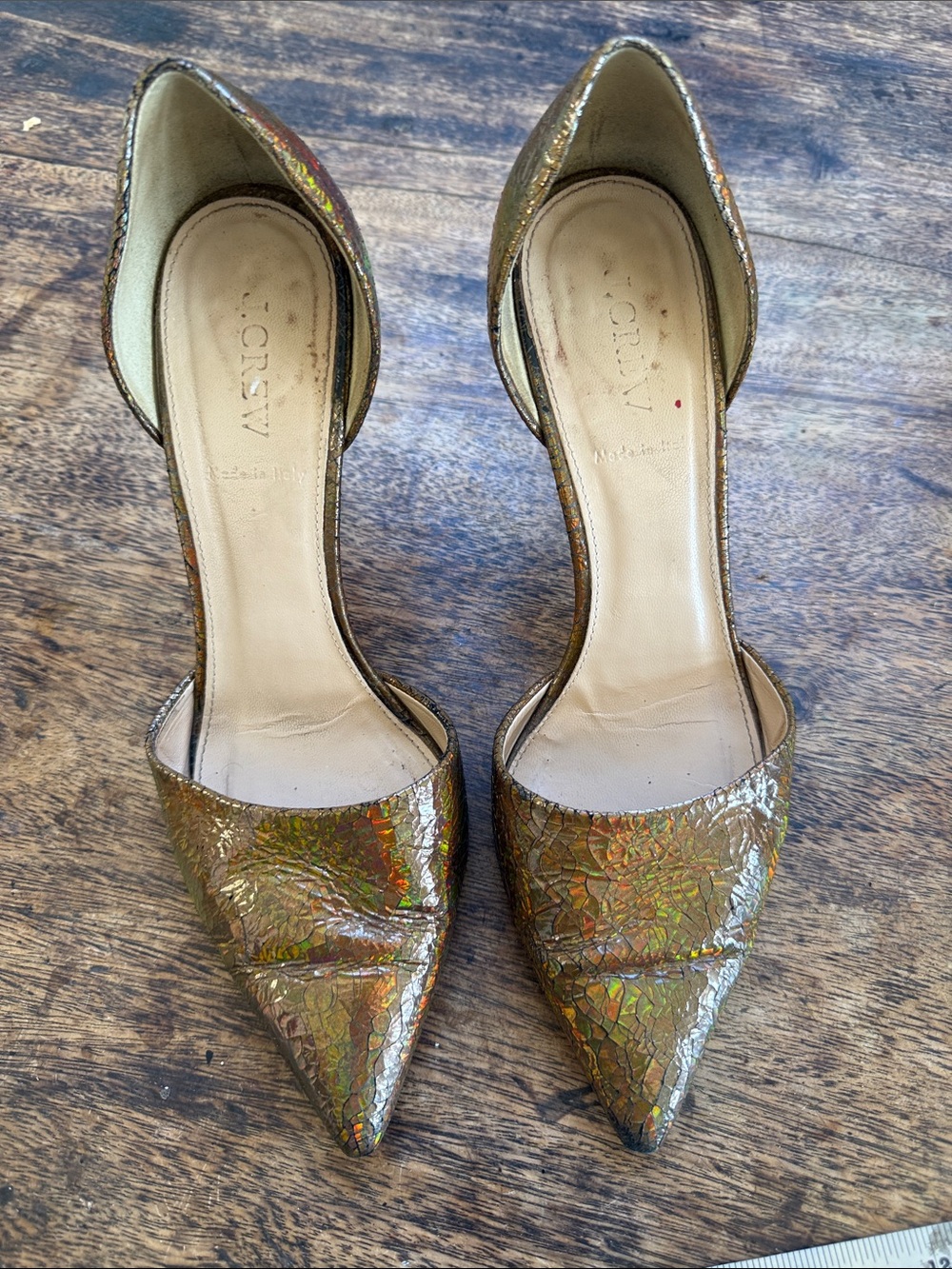 J. Crew Iridescent Pointed-Toe D'Orsay Pumps in Gold Multicolor size 9